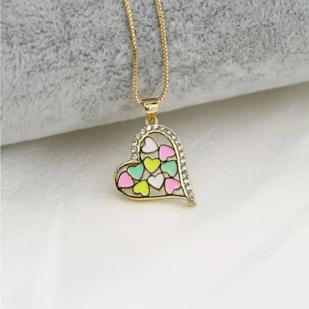 18K Gold Plated Diamond Colored Heart Pendant Necklace